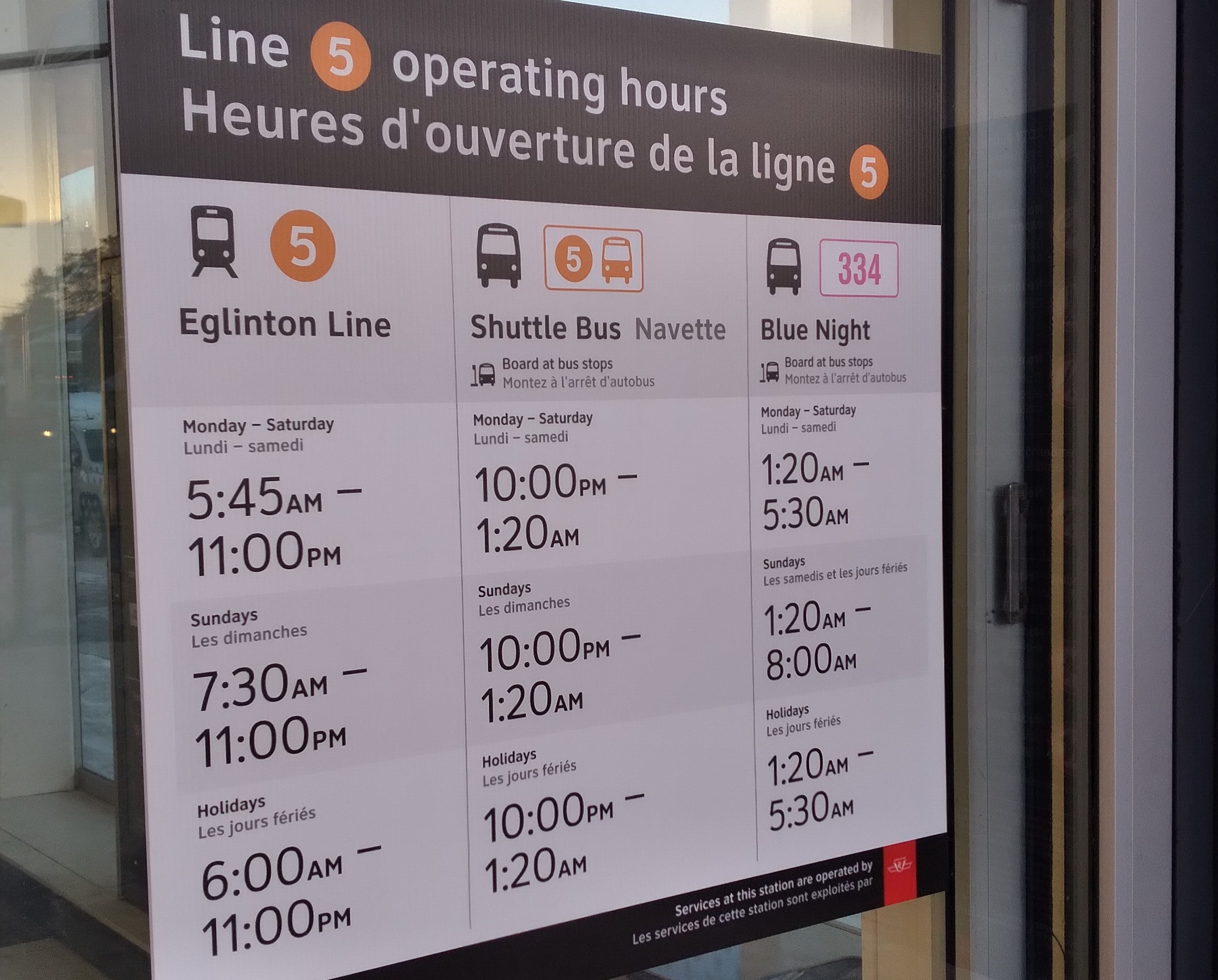 operating hours with the Blue Night route coloured pink