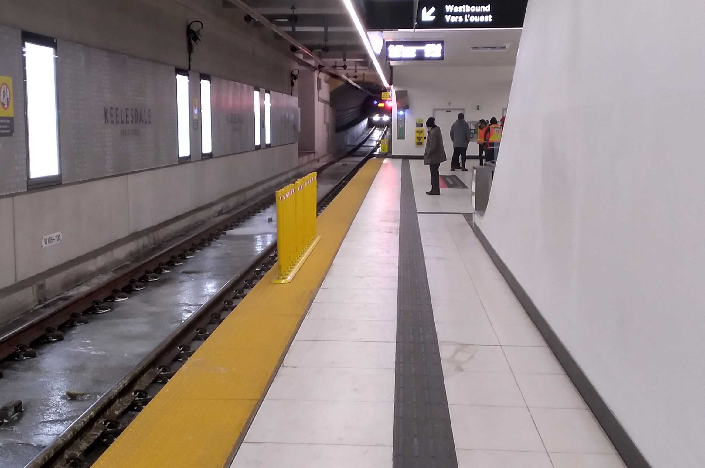 ice under tracks as first westbound train approaches