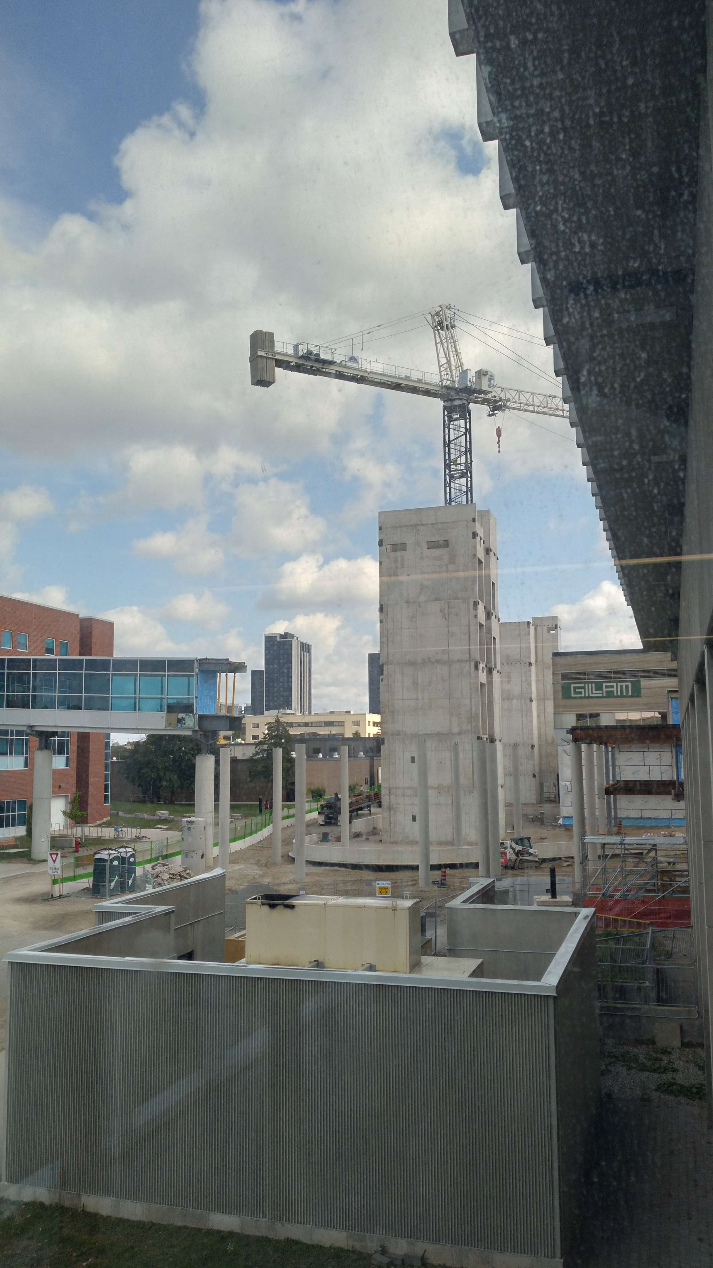Start of steel construction as seen from MC-Student Life Centre (SLC) bridge