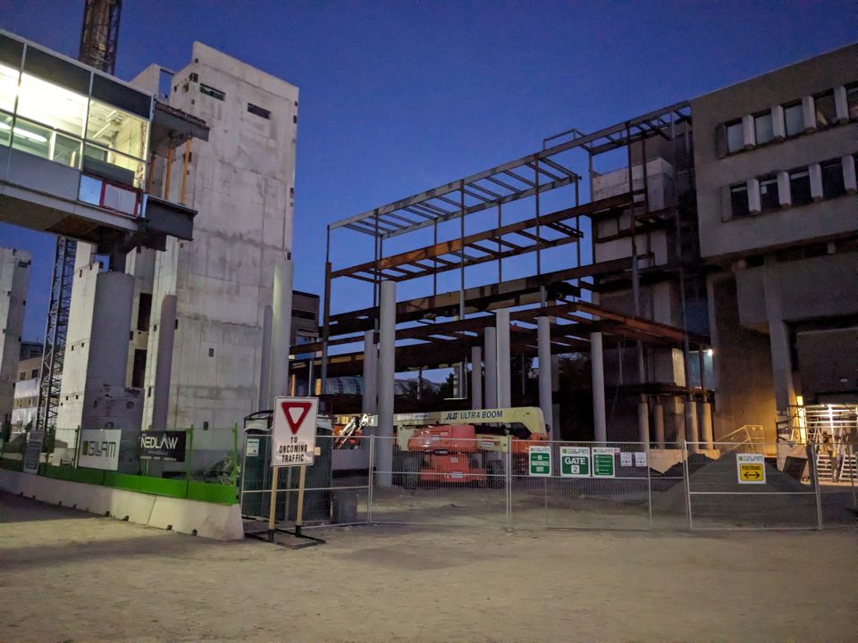 Partly complete steel construction, October 2025.