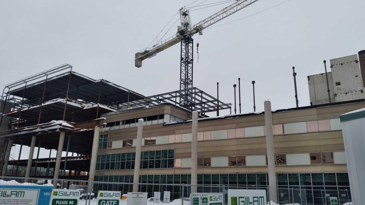 East-side perspective showing frame mostly done, November 2025
