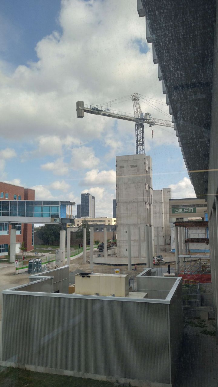 Start of steel construction as seen from MC-Student Life Centre (SLC) bridge