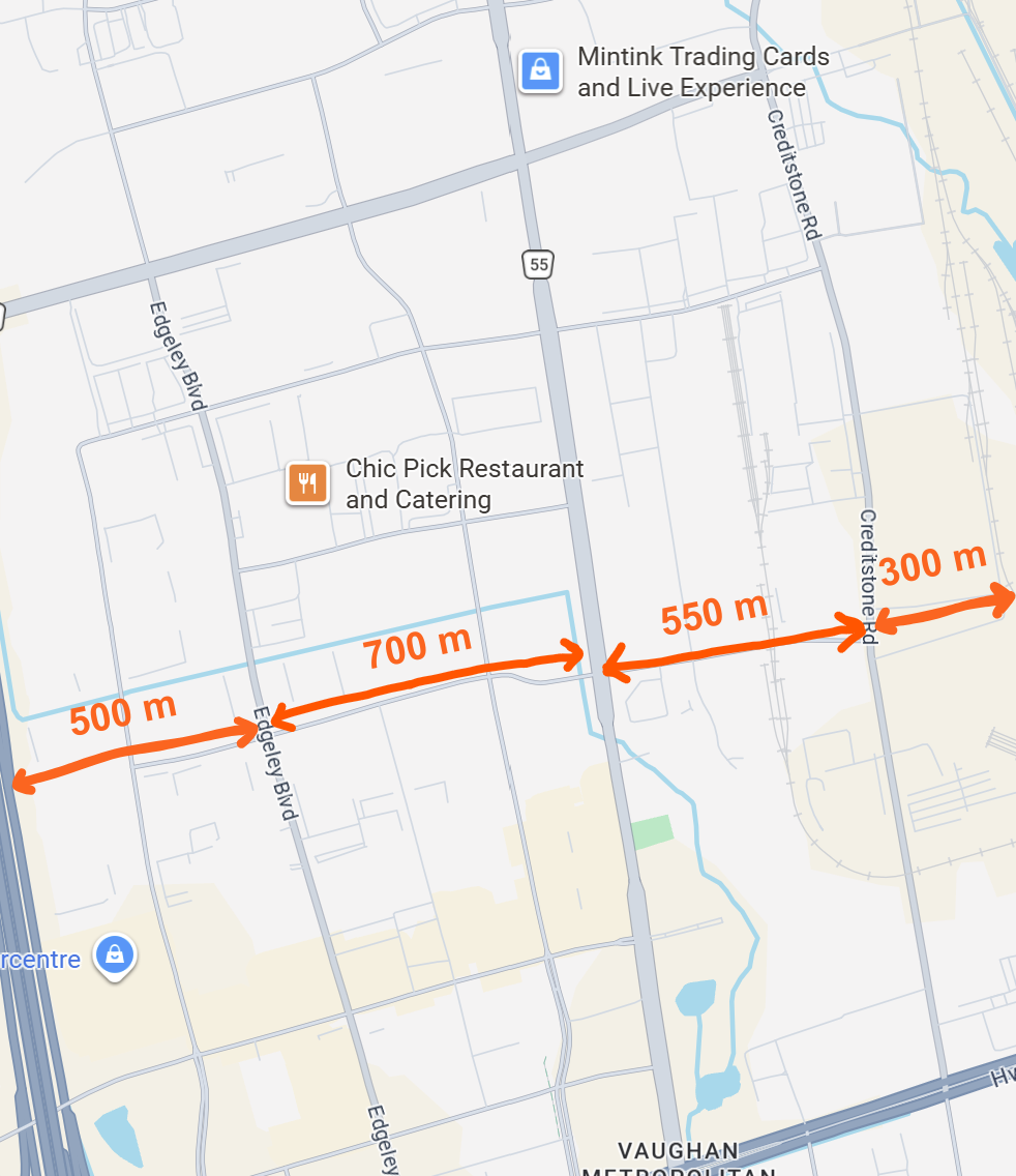 Creditstone Road is 550 metres away from Jane and 300 metres away from the 
        train tracks. Edgeley is 700 metres away from Jane and 500 metres away from Highway 400.